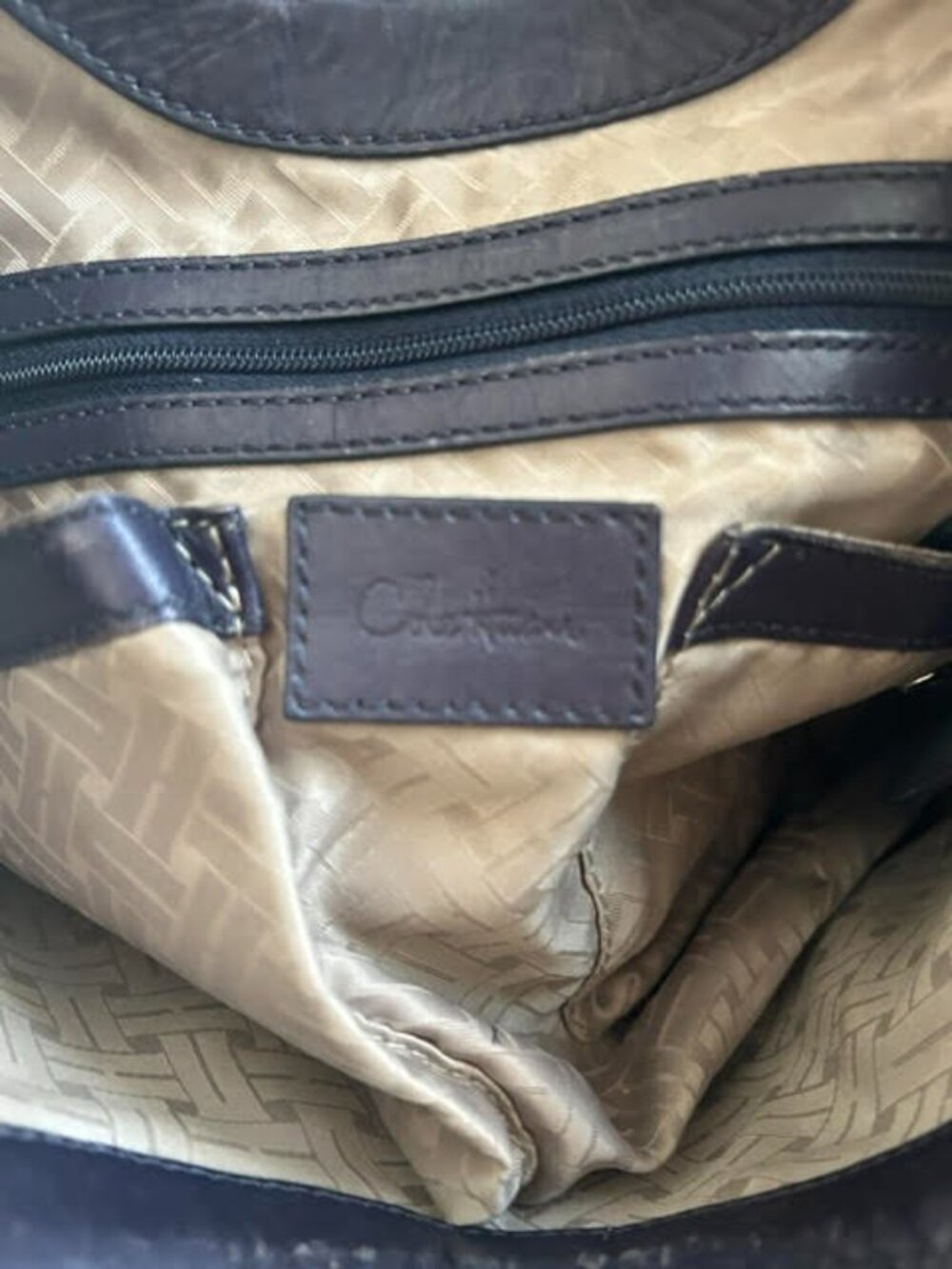 Cole Haan Genevieve Triangle Tote Navy Woven Leather - Picture 5 of 12